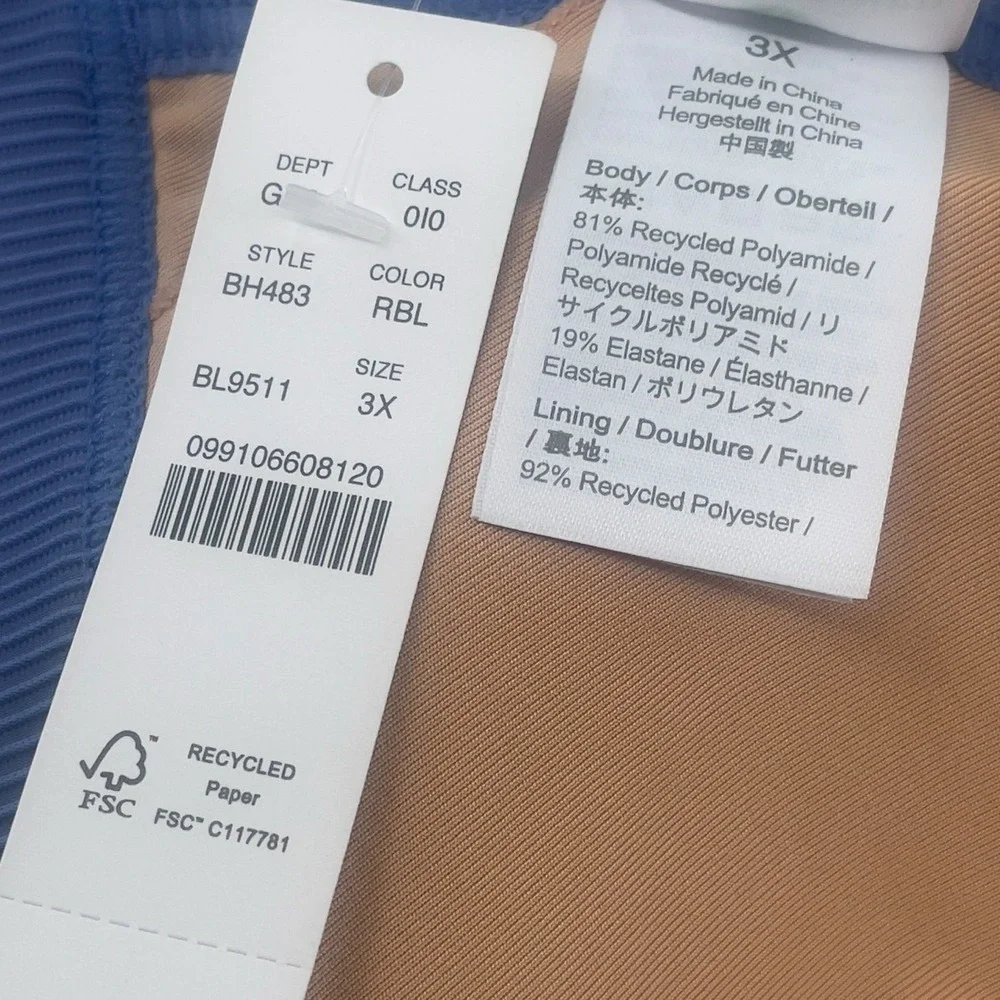 J Crew Ribbed Bikini Top Blue Triangle Plus Size 3X‎ BH483 New
